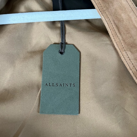 All Saints Luna Suede Biker Jacket XS Tan Brown - Picture 12 of 16